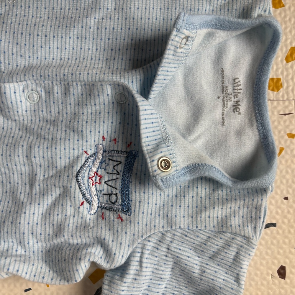 Little Me Light Blue Striped Onesie with MVP Patch